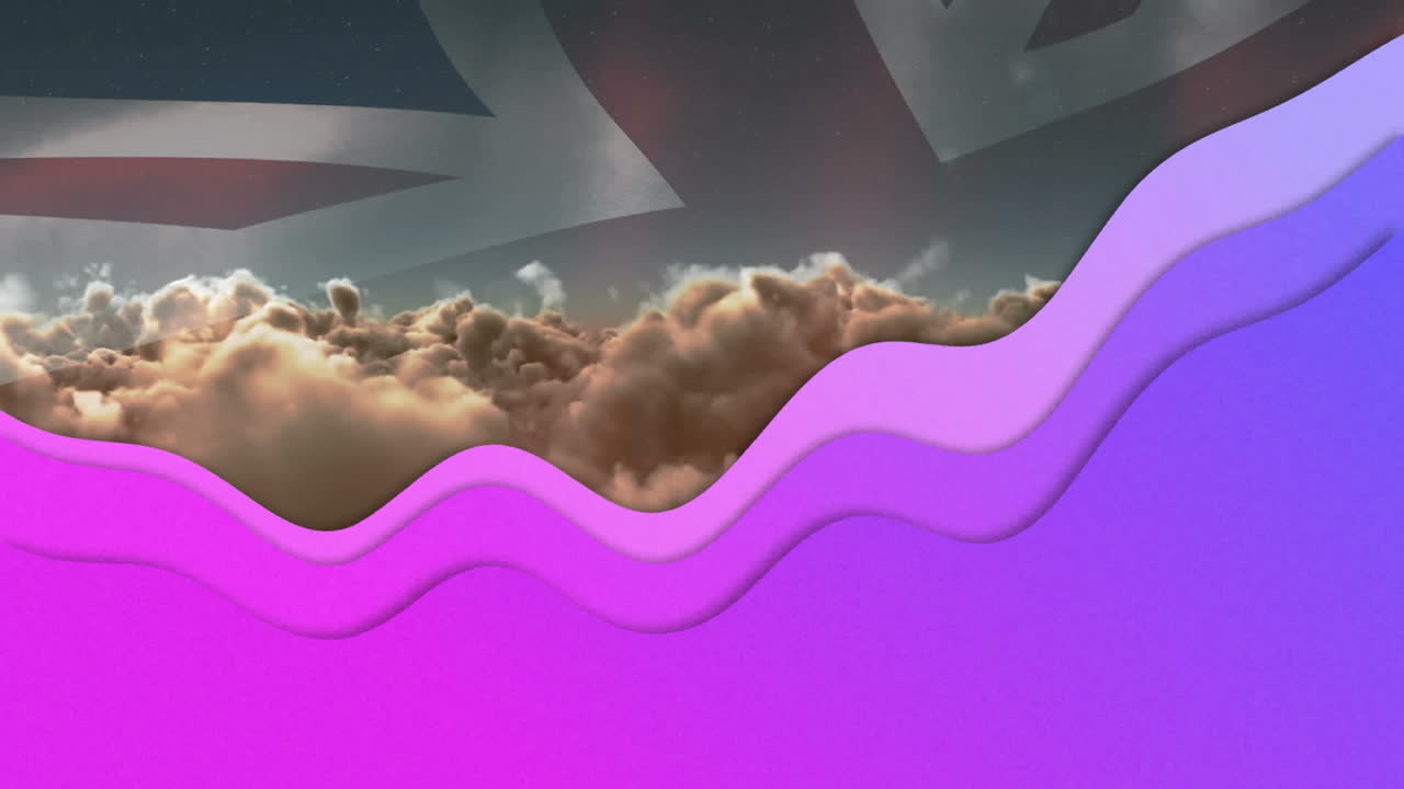 forma de textura líquida abstracta sobre la bandera del reino unido contra las nubes en el cielo
