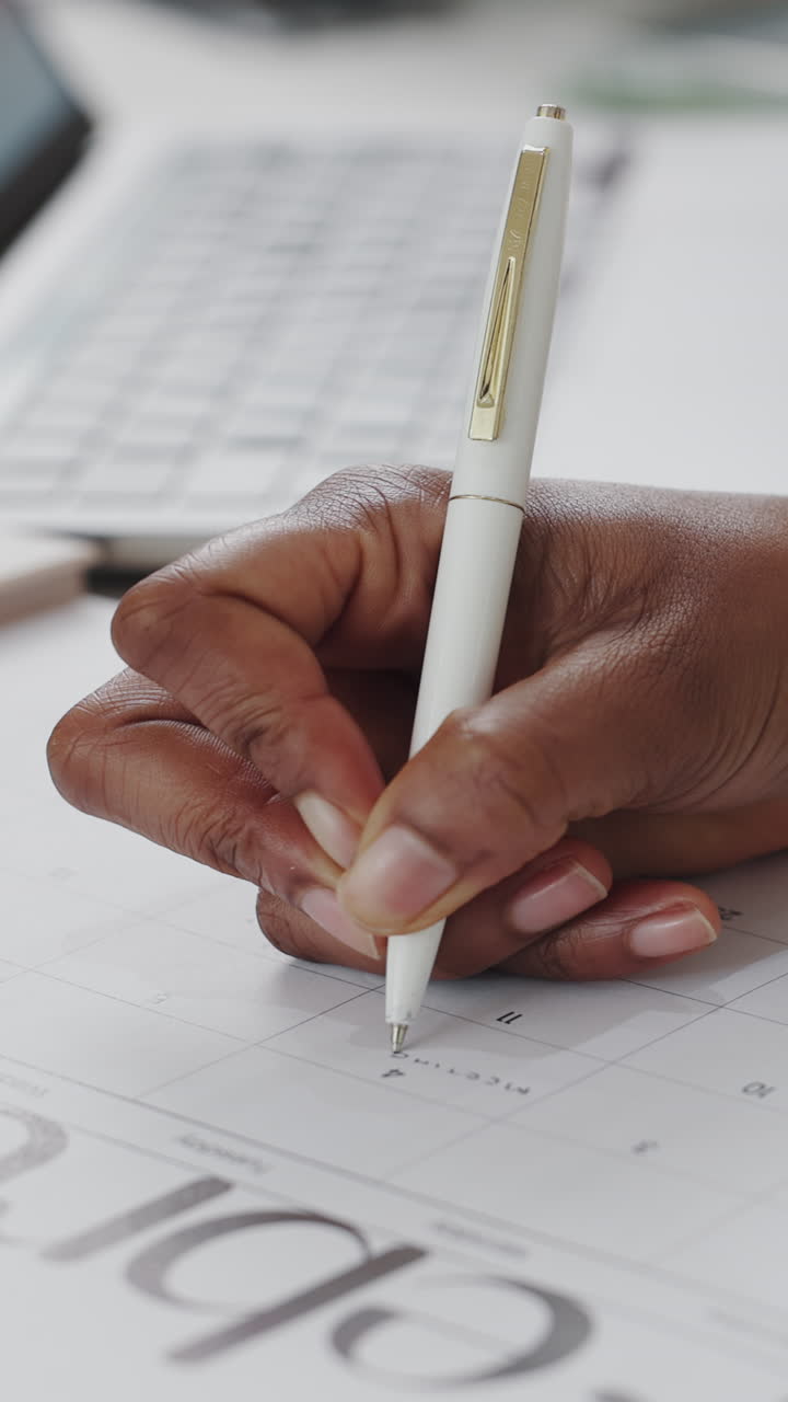 Close-up of Hand Writing on a Calendar with a Pen