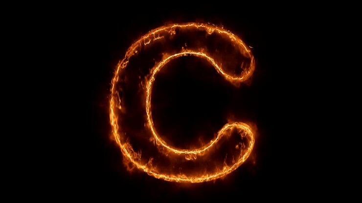 Parola 'C' dell'alfabeto, animazione a ciclo continuo di fuoco realistico e fiamme ardenti