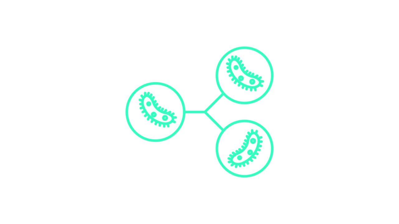 Animated Green Line Art Icon of Connecting Bacteria