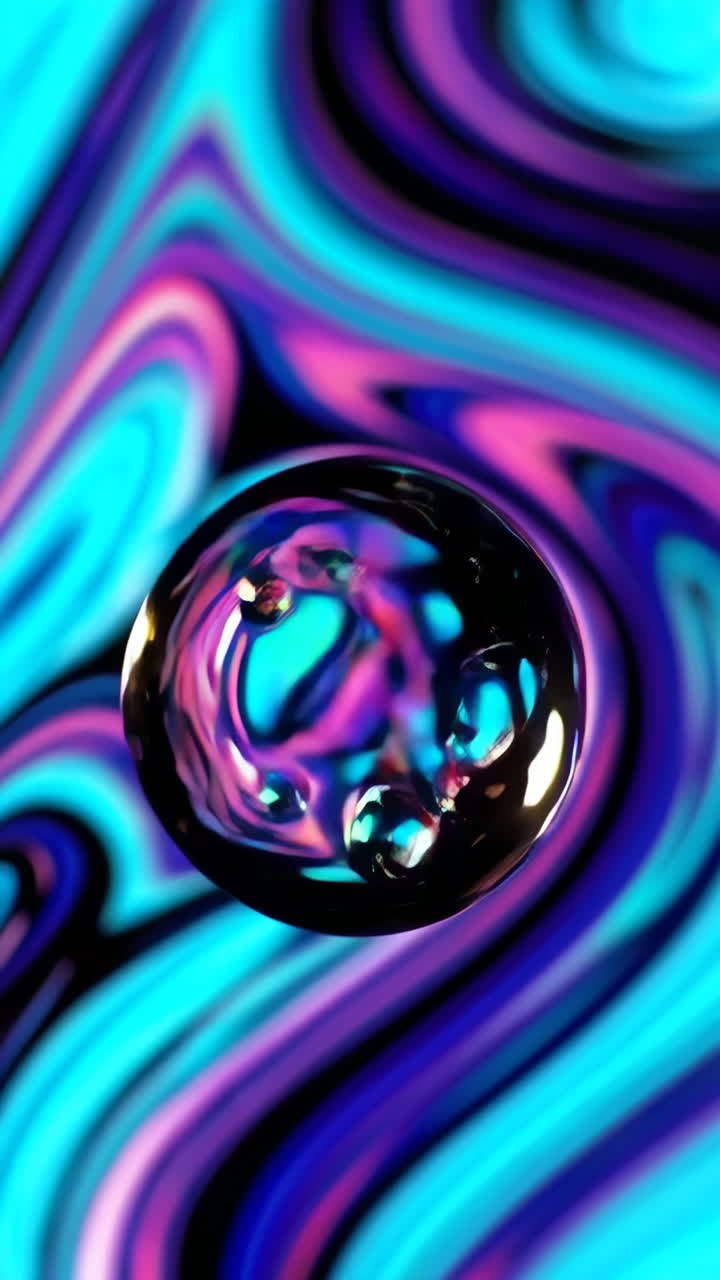 Vibrant Abstract Swirl with Reflective Liquid Sphere