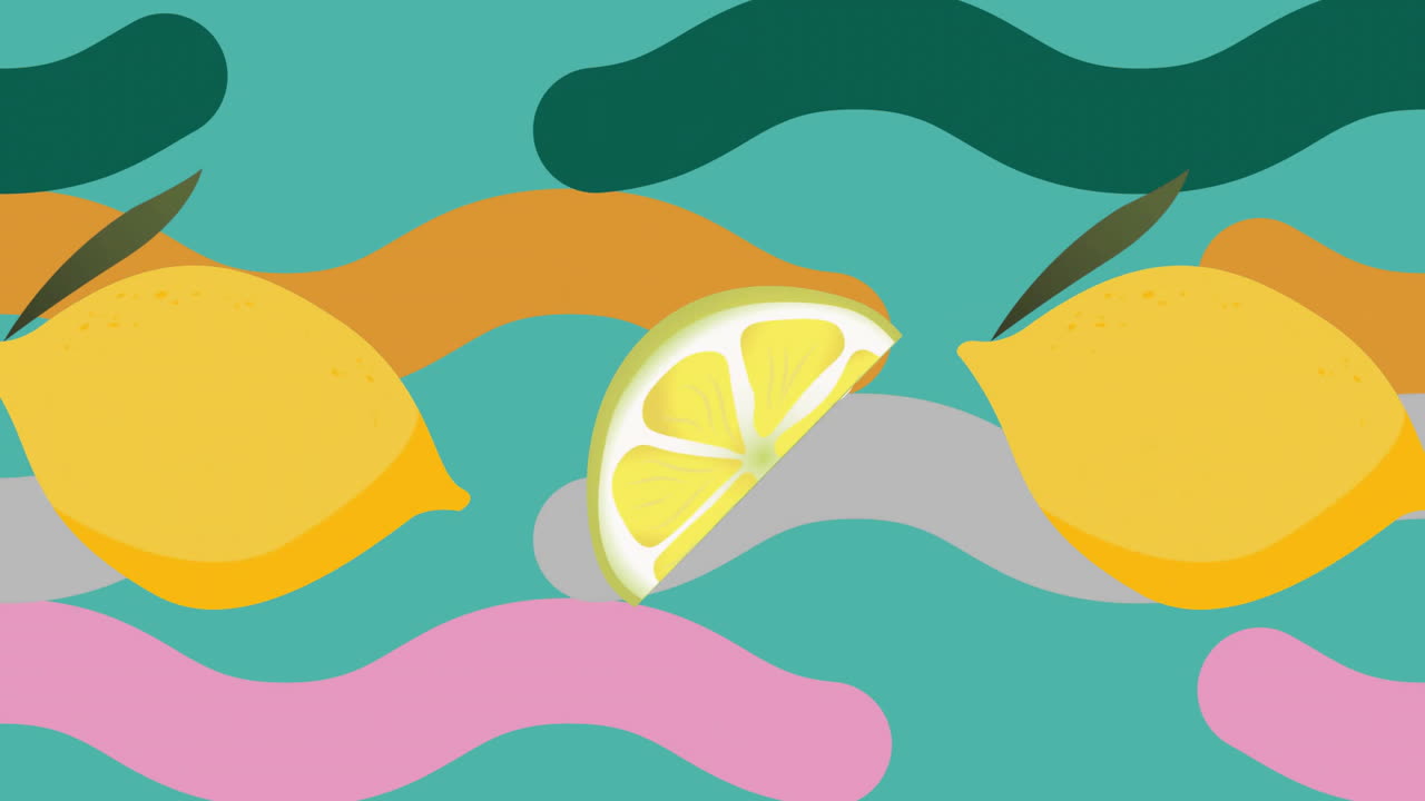 animación de filas de limones sobre un patrón vibrante abstracto