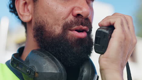 construction worker using radio