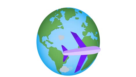 Animation-Eines-Flugzeugs-über-Dem-Globus