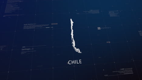 chile country map comes to life with cinematic panning, unveiling key details, the capital, and slogan, providing an engaging background for corporate and commercial use