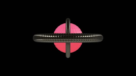 giro de una bola geométrica futurista construida a partir de cuadrados. órbitas que se mueven alrededor de la esfera de neón. patrón sin costuras.