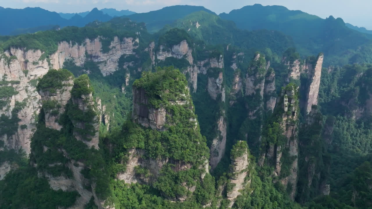 AERIAL Hallelujah Avatar mountain peaks in Zhangjiajie natural forest park, China