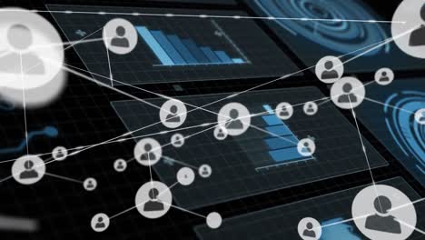 animación de la red de conexiones con iconos sobre el procesamiento de datos