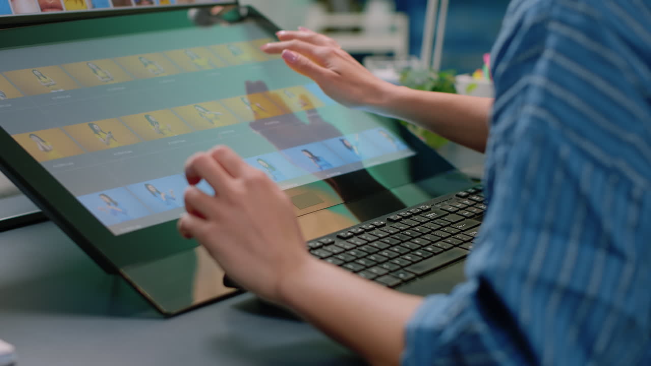 Close up of retouching software on touch screen computer