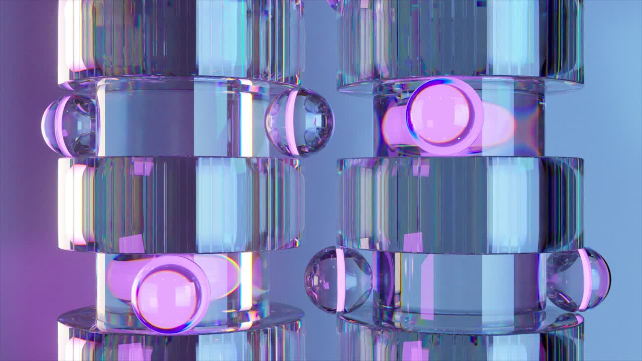 абстрактные стеклянные колонны с фиолетовым светом