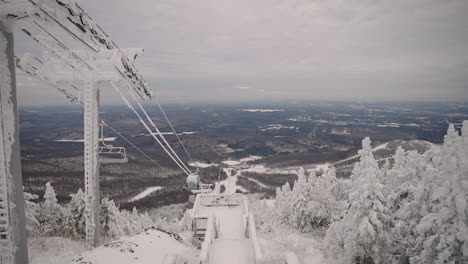 ski lift in heavy snow at ski resort in orford, quebec, canada -tilt-down shot