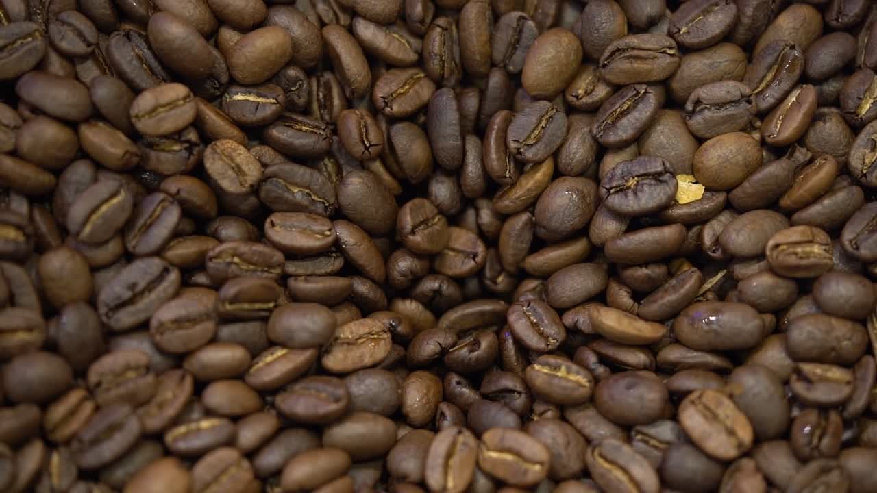 view of Coffee beans, close up shot, high angle shot