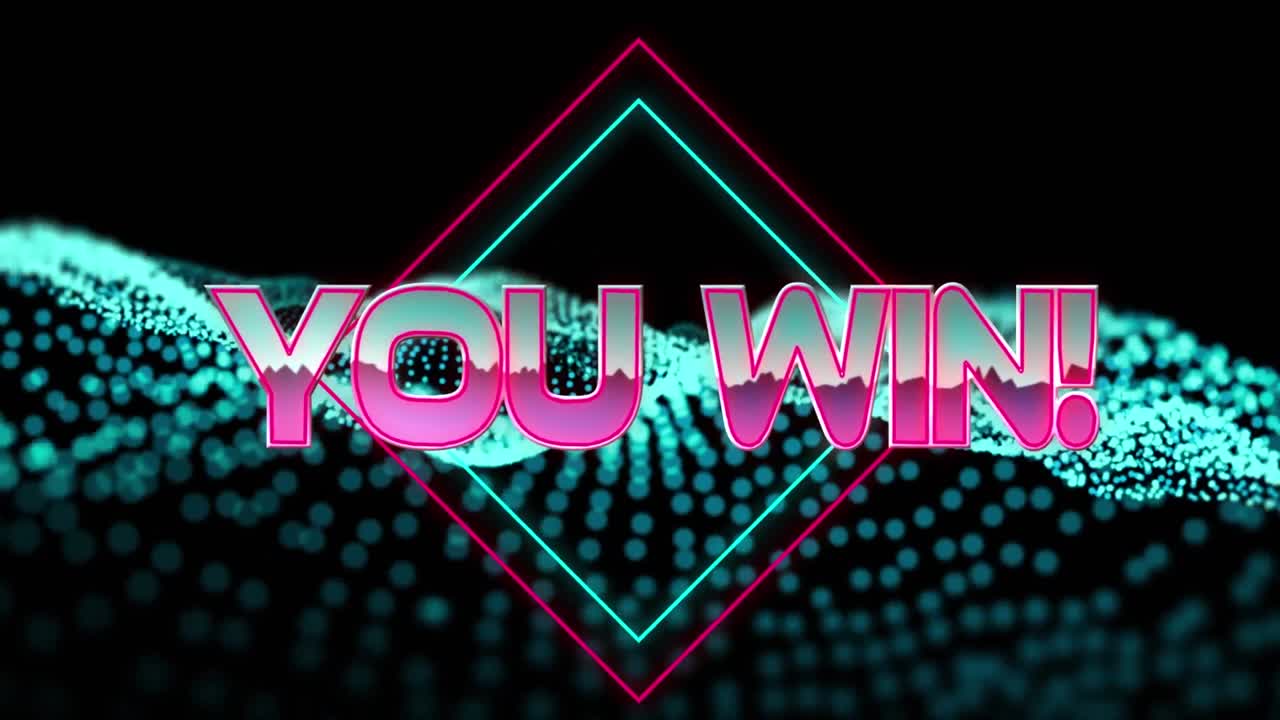 여러분의 애니메이션은 기하학적 움직이는 모양과 파란 파동 위에 텍스트를 이긴다.