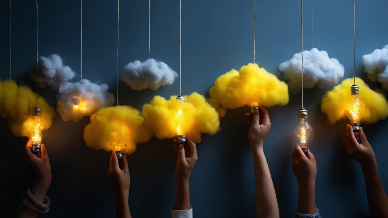 Illuminated Dreams: A Captivating Display of Soft Clouds with Light Bulbs, Capturing the Essence of Creativity and Imagination with Vibrant Colors and Warm Glows