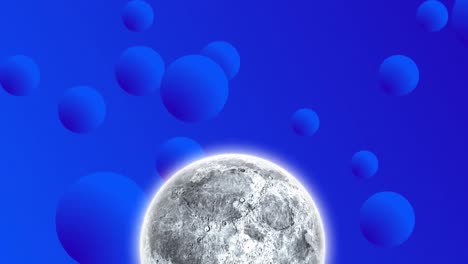 Animation-of-moon-appearing-over-blue-background-with-bubbles