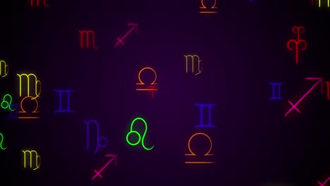 zodiac sign icon symbols in neon style seamles background loop for astrology, horoscope, science presentations, webs etc