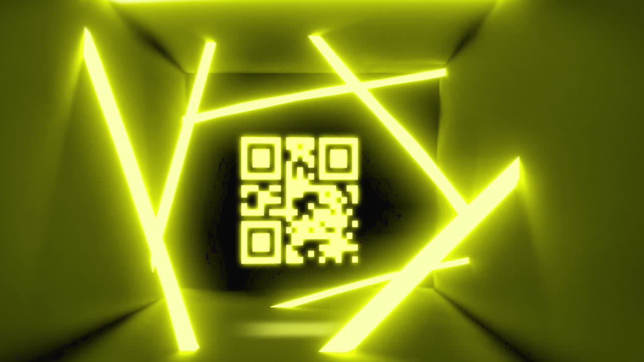 Animation of glowing qr code over neon lines