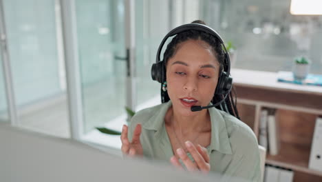 Woman,-call-center-and-consulting-on-headphones