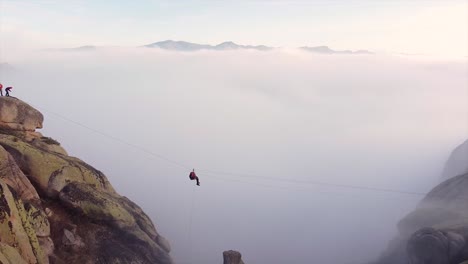 drone shot of a zip liner on a zip line