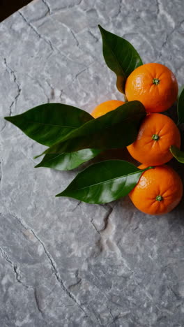 fresh oranges with green leaves on a textured stone background