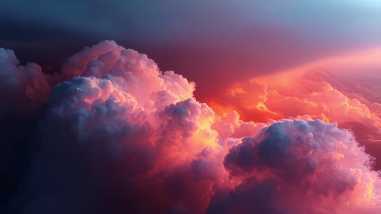 A Dreamy Sunset Sky Filled with Vibrant Pink and Orange Clouds: A Serene Moment Captured Among the Ethereal, Fluffy Formations and the Radiant Glow of the Setting Sun