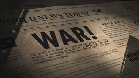 vintage newspaper in old archive with global war headline