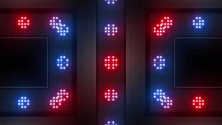 Neon LED Lights Display with Red and Blue Patterns