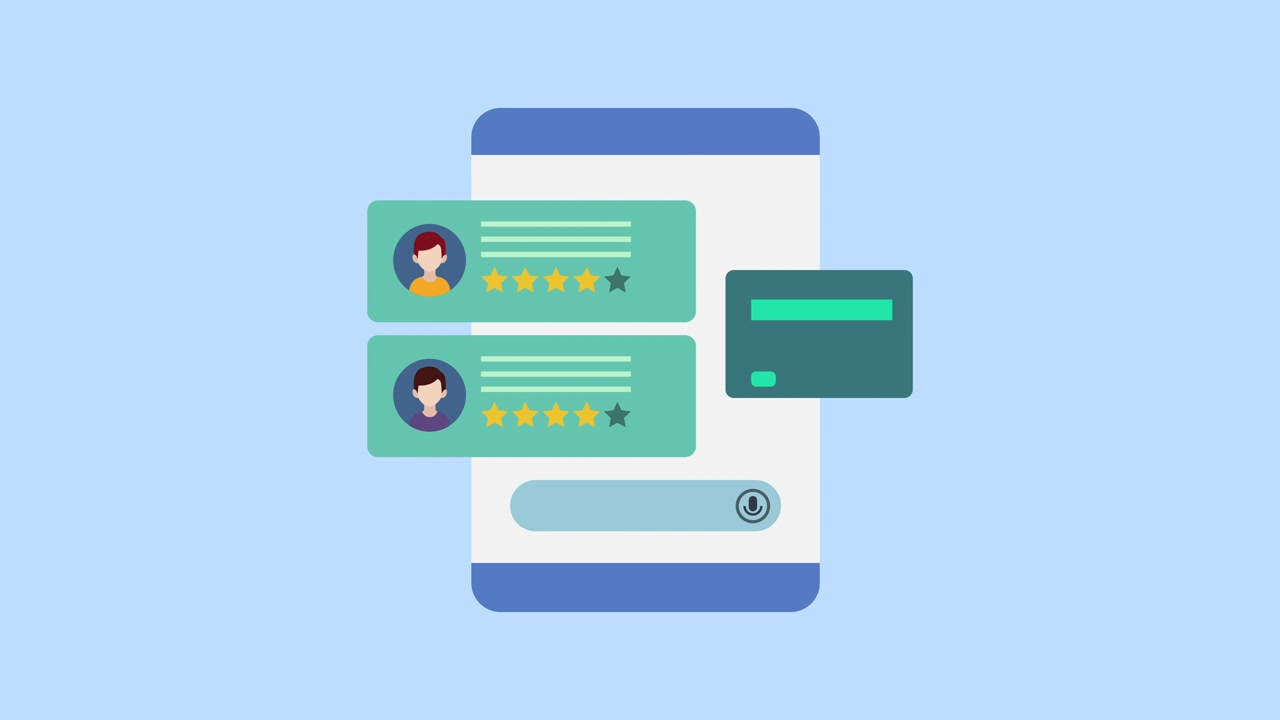Animated Mobile App Interface Showing User Reviews and Ratings