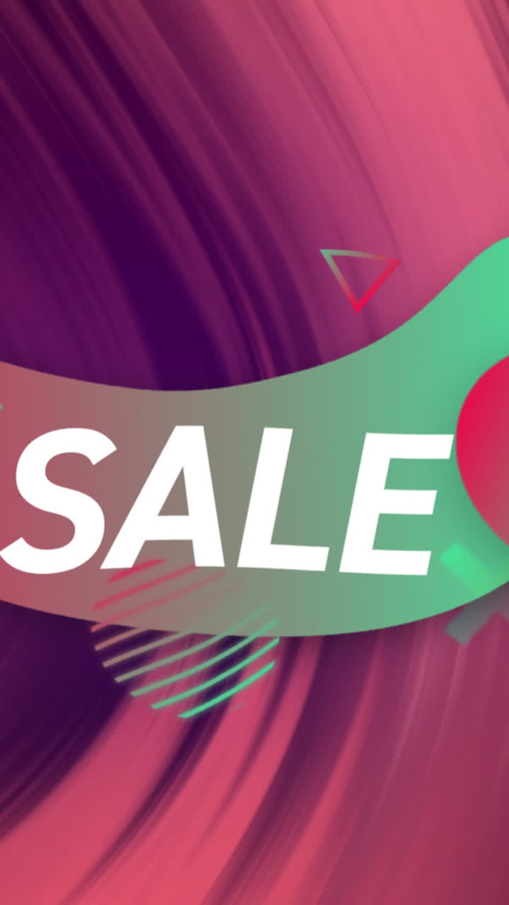 animación de venta y formas en fondo rosa con líneas