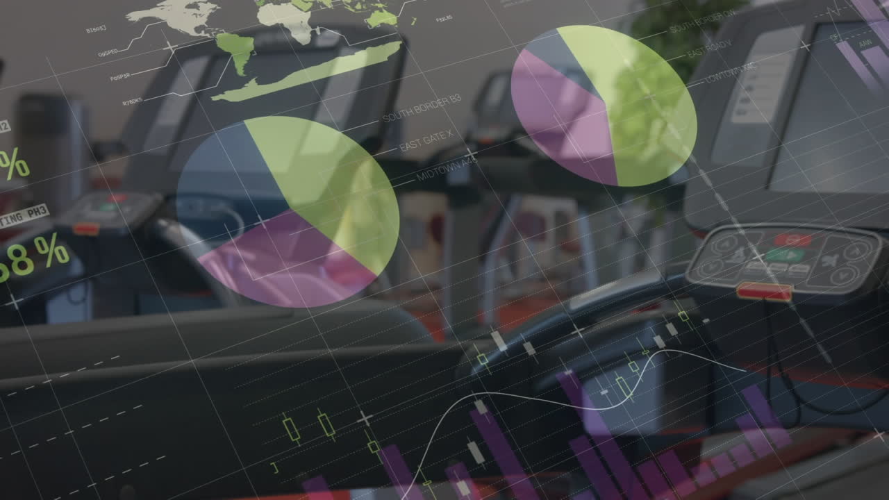 animación de la red de conexiones y procesamiento de datos en un gimnasio vacío