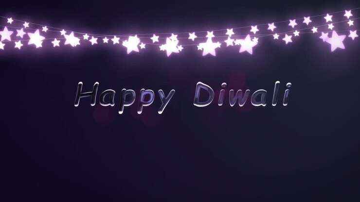 Shooting star and fairy lights decoration over happy diwali text against purple background