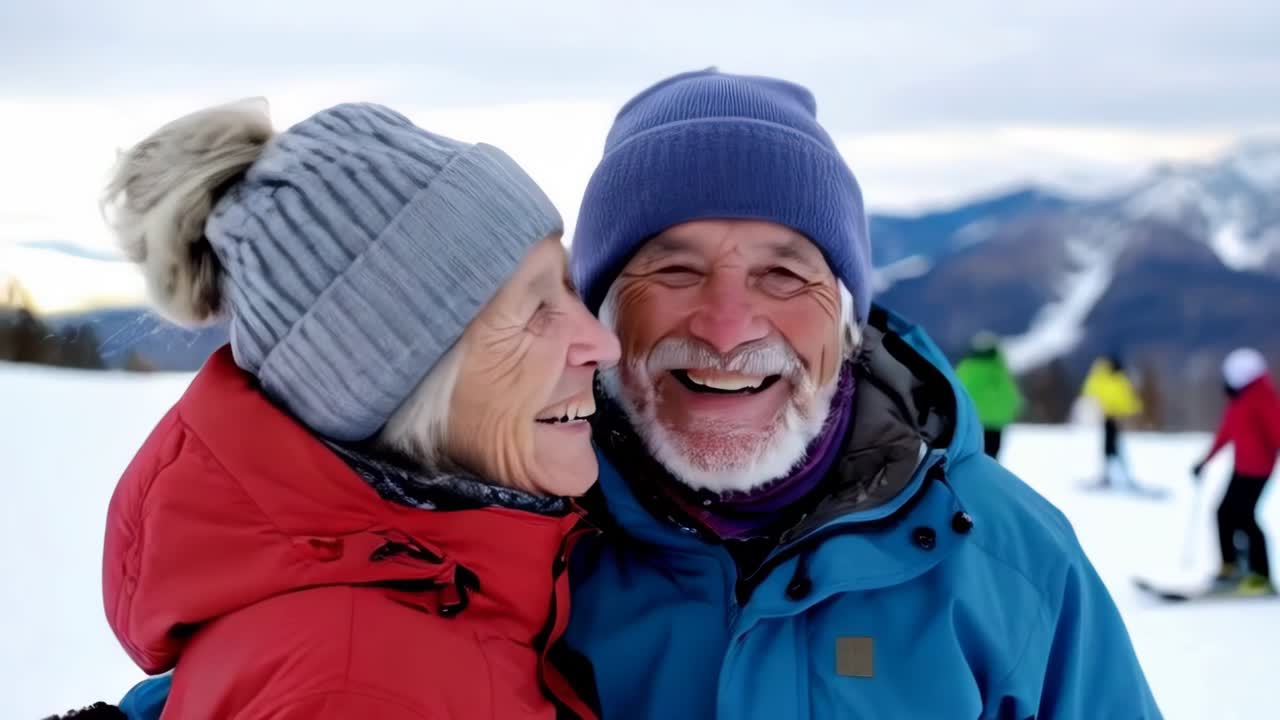 Happy Senior Couple Enjoying a Winter Day on the Slopes
