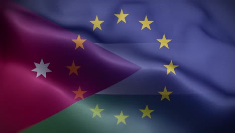 la bandera de la ue y jordania en el fondo del bucle 4k