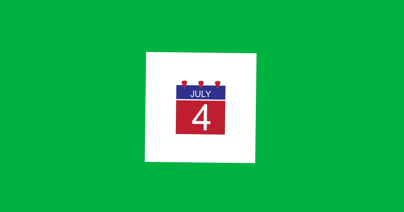 Animazione digitale di un'icona del calendario su un banner quadrato bianco su sfondo nero.