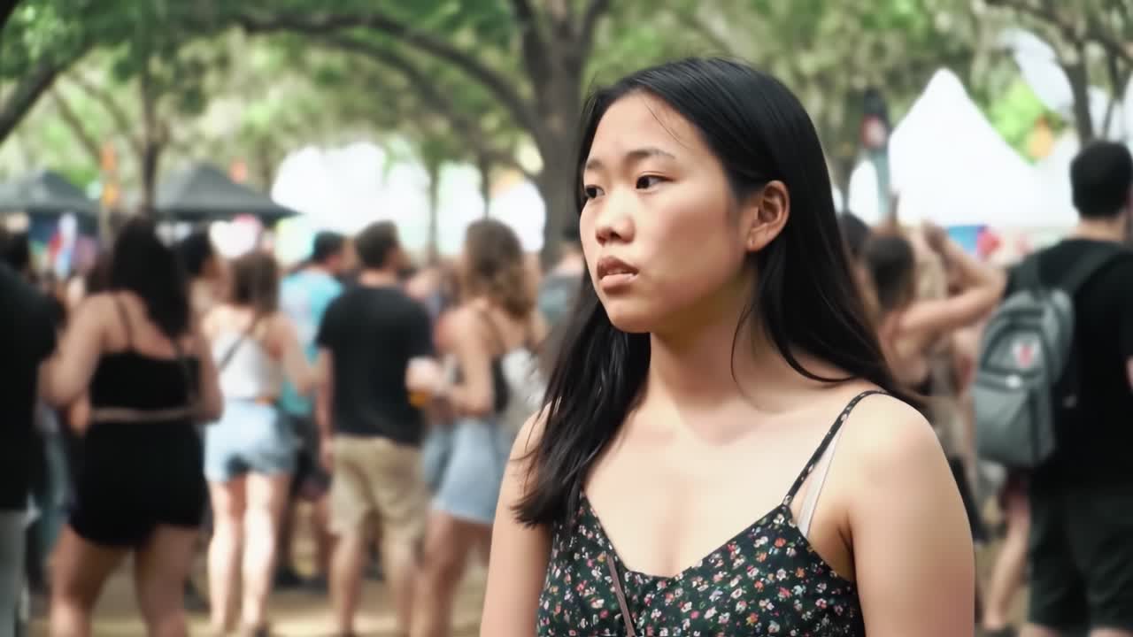 축제 에서 젊은 여자