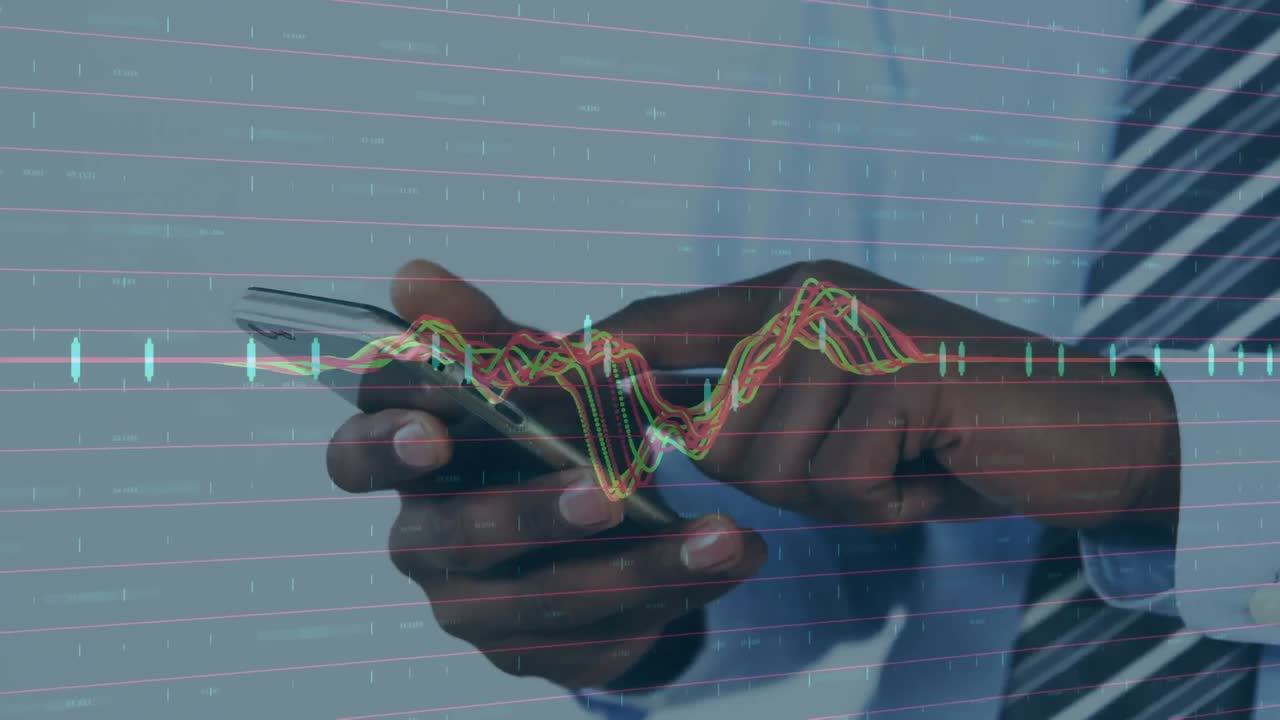 animazione dell'elaborazione dei dati sull'uomo utilizzando lo smartphone