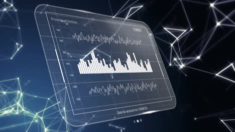 animación de estadísticas y procesamiento de datos digitales sobre un fondo oscuro