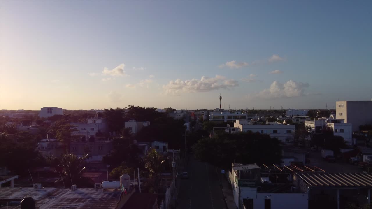 Aerial View of a Mexican City at Sunset
