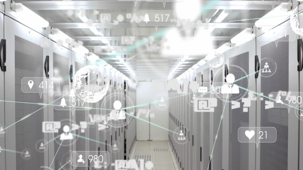 연결된 아이콘, 글로브, 숫자 및 아이콘을 서버 에서 알림 바에 애니메이션으로 표시합니다.