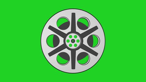 animación 3d del carrete de película de la cámara, animación de bucle sin costuras con pantalla verde