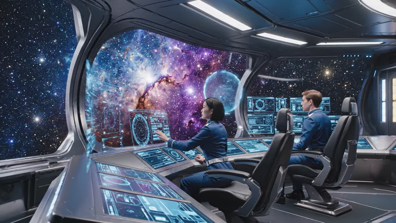 Futuristic Spaceship Bridge with Astronauts