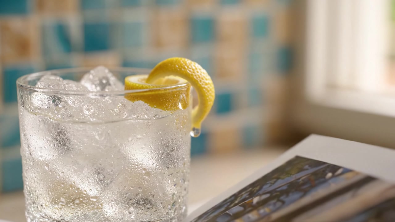 Refreshing Beverage with Ice and Lemon Garnish Captured in Cozy Setting, Perfect for Hot Days or Relaxing Moments with Friends and Family Gatherings