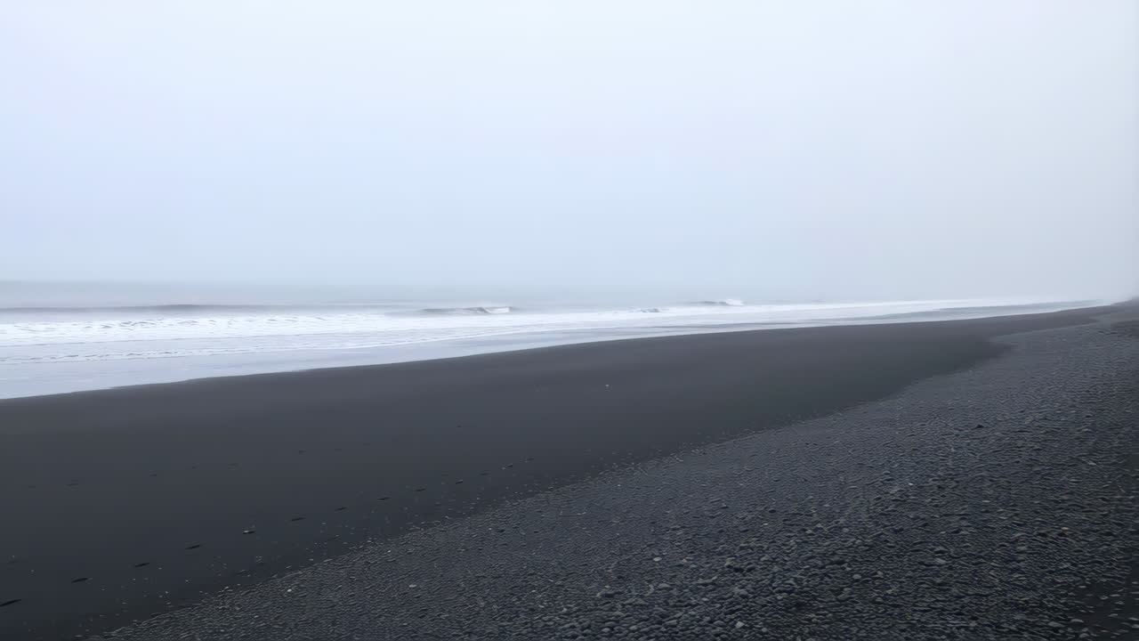 Black Sand Beach on a Foggy Day
