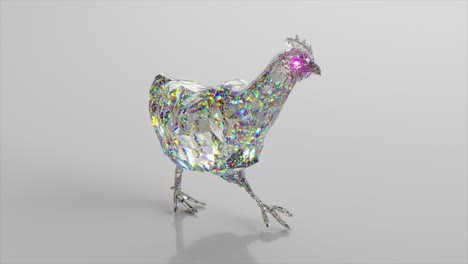 walking diamond hen. the concept of nature and animals. low poly. white color. 3d animation of seamless loop