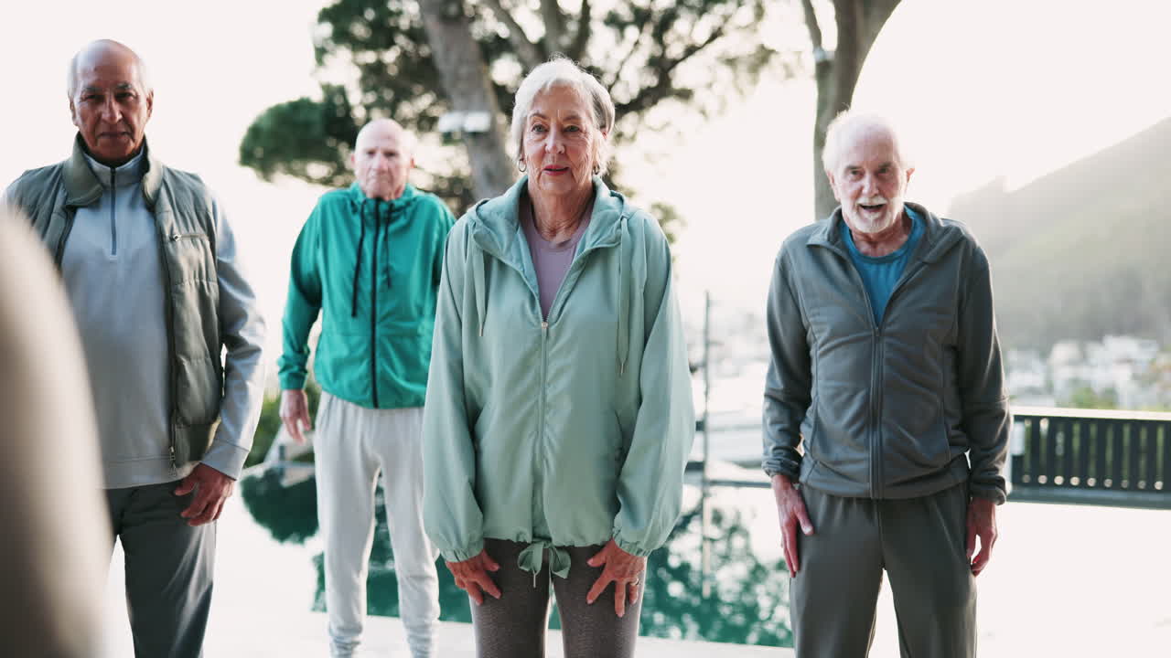 Group of Elderly People Exercising Outdoors