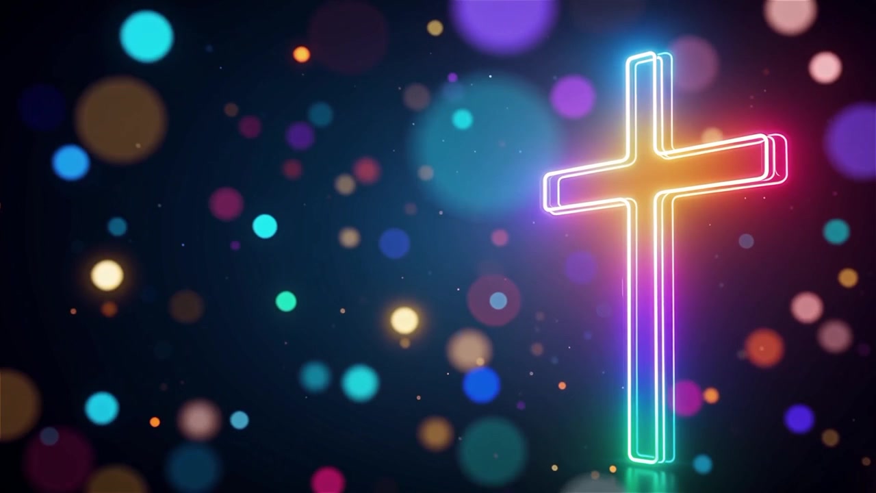 Christliches Kreuz, himmlisches Licht, Anbetungshintergrund.