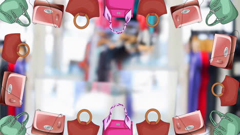 animation of handbag repeated over fashion studio