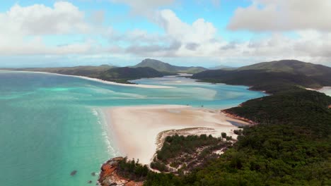 whitsundays islands north end hill inlet lookout whitehaven beach aerial drone picturesque sandy  scenic flight view national park sunny clouds moving summer  clear blue waters static shot
