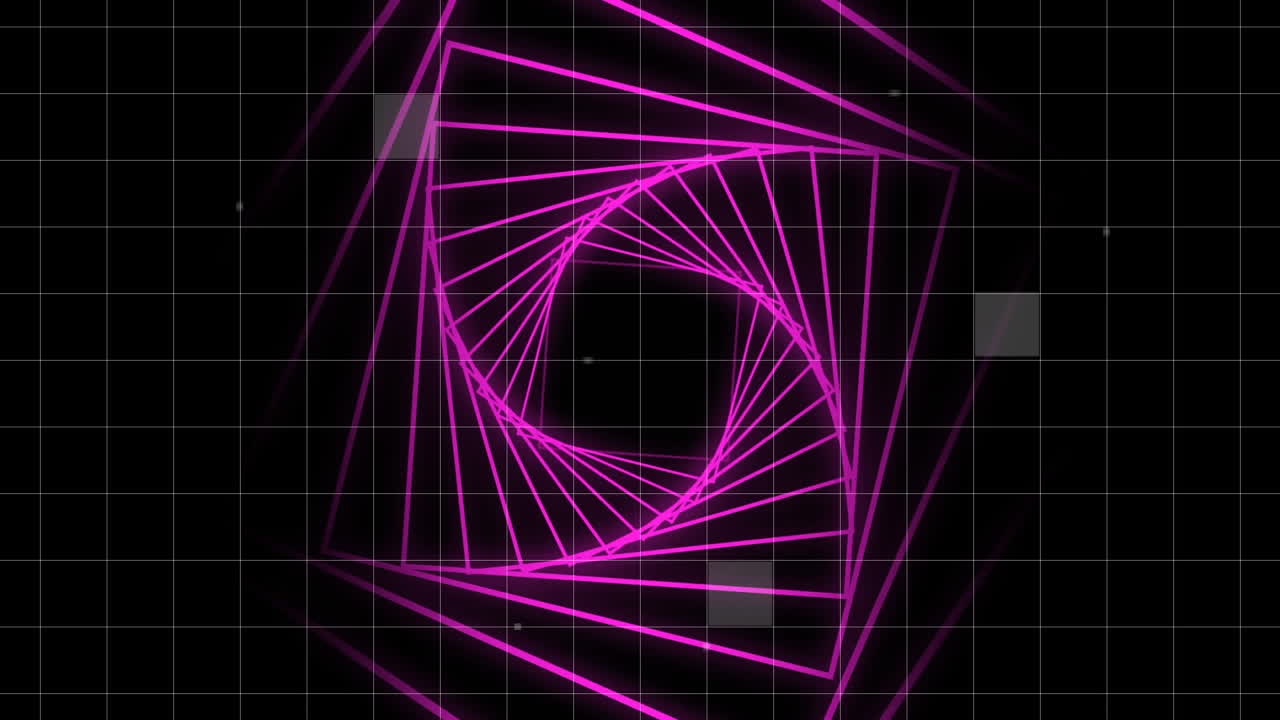 Pink corridor in spiral with grid on black background