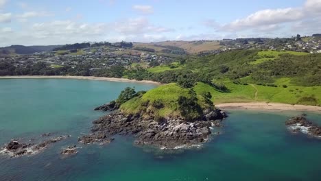 drone panorama of coopers beach in new zealand